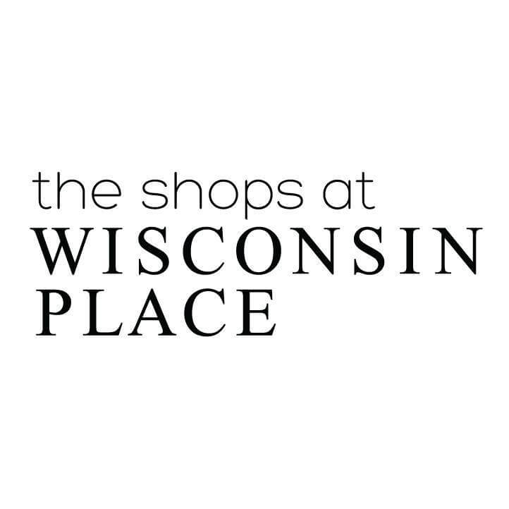 Black text on a white background reads, "the shops at WISCONSIN PLACE" with "WISCONSIN PLACE" in larger, bold uppercase letters.