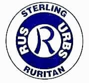 A circular logo with a large "R" in the center, surrounded by the words "STERLING" at the top, "RUS URBS" around the middle, and "RURITAN" at the bottom in blue and white colors.