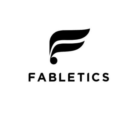 Black and white Fabletics logo featuring a stylized letter "F" above the word "FABLETICS" in bold, capital letters on a white background.