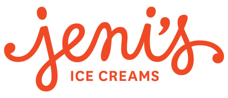 Jeni’s Ice Creams logo with “jeni’s” in large, orange cursive letters and “ICE CREAMS” in smaller, uppercase orange text beneath it on a white background.