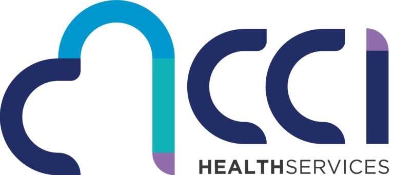Logo for CCI Health Services featuring stylized blue and teal letters forming the acronym "CCI," with the words "Health Services" in gray below. The design includes rounded shapes and purple highlights.