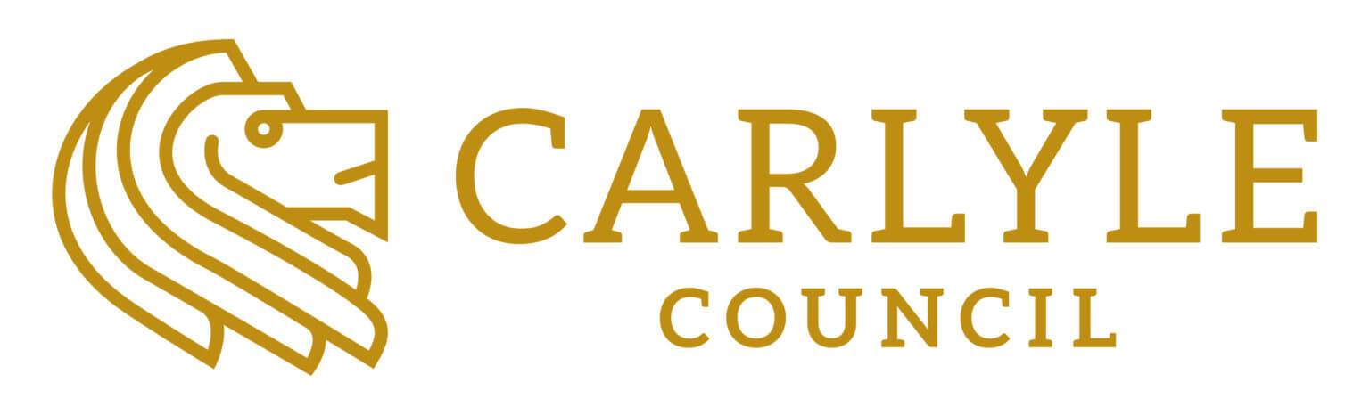 Logo for Carlyle Council featuring a stylized gold lion's head on the left and the words "CARLYLE COUNCIL" in gold, bold, uppercase letters on the right.