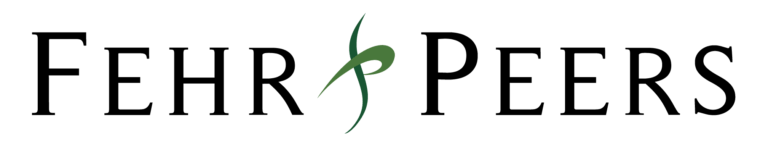 Fehr & Peers logo with the words "FEHR" and "PEERS" in black capital letters, separated by a stylized green ampersand that curves and intertwines between them.