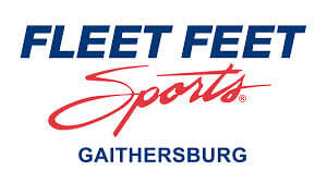 Fleet Feet Sports Gaithersburg logo with "FLEET FEET" in blue, "Sports" in red script, and "GAITHERSBURG" in blue below on a white background.