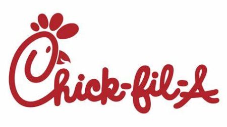 The Chick-fil-A logo in red script, with the "C" stylized as a chicken head and comb, followed by the text "Chick-fil-A" on a white background.