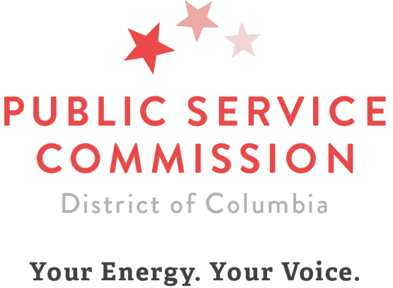 Logo with three red stars above the words "Public Service Commission District of Columbia" and the slogan "Your Energy. Your Voice." underneath.
