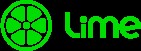 A bright green logo featuring a stylized lime slice inside a circle, next to the word "Lime" written in bold, rounded letters, all on a black background.