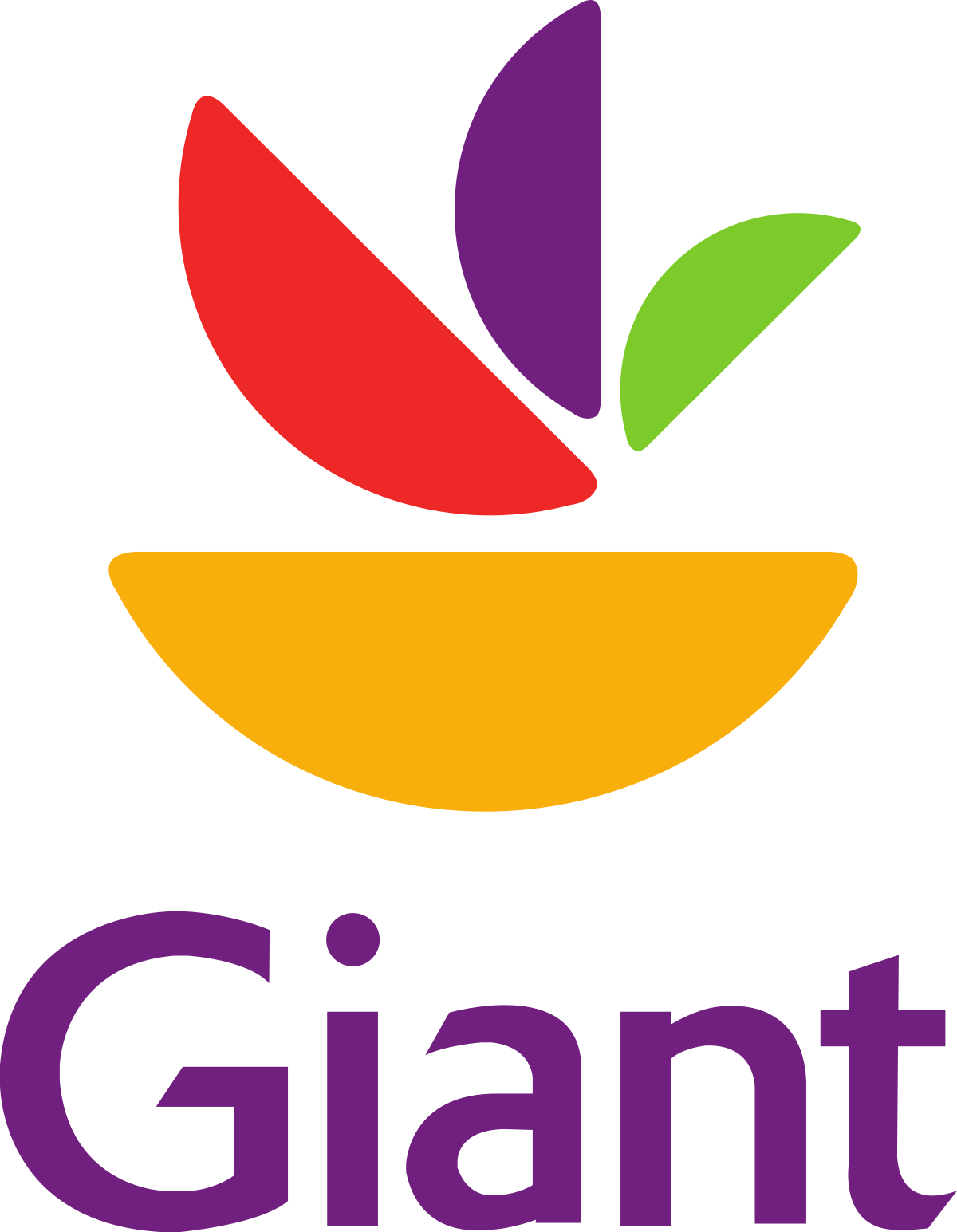 The Giant supermarket logo featuring a stylized bowl with red, purple, and green leaf shapes above a yellow curve, with the word "Giant" in bold purple letters below.