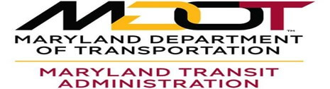 Logo of the Maryland Department of Transportation with the acronym "MDOT" in bold, above the text "Maryland Department of Transportation" and "Maryland Transit Administration.
