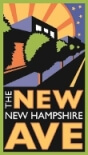A colorful graphic features a sunrise over a street lined with trees and buildings, with the text "The New New Hampshire Ave" in bold letters at the bottom.