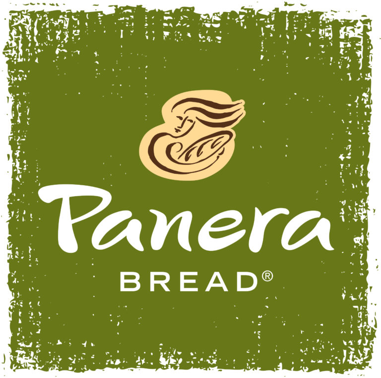 Panera Bread logo featuring a stylized bread and woman’s face above the words "Panera Bread" in white text on a textured green background.
