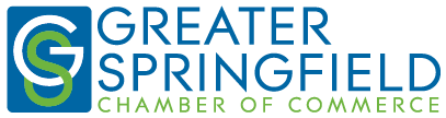Logo for the Greater Springfield Chamber of Commerce, featuring stylized blue and green letters “G” and “S” inside a square, with the organization’s name in blue and green text to the right.