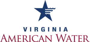Logo for Virginia American Water, featuring a blue star with three wavy lines suggesting water, and the words “VIRGINIA” in blue and “AMERICAN WATER” in red below the star.