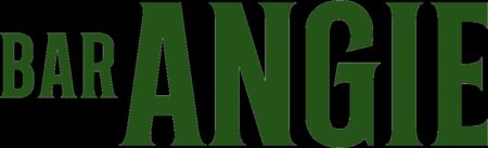The image displays the words "BAR ANGIE" in large, bold, dark green capital letters on a black background.