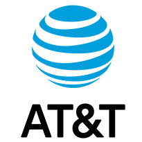 The AT&T logo, featuring a blue and white globe with curved stripes above the black letters "AT&T" in bold font.