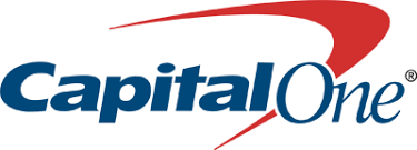 Capital One logo with the words "Capital One" in blue and a red curved swoosh above and behind the text.