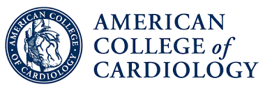 Logo of the American College of Cardiology featuring a circular emblem with a heart illustration on the left and the organization's name in bold blue text on the right.